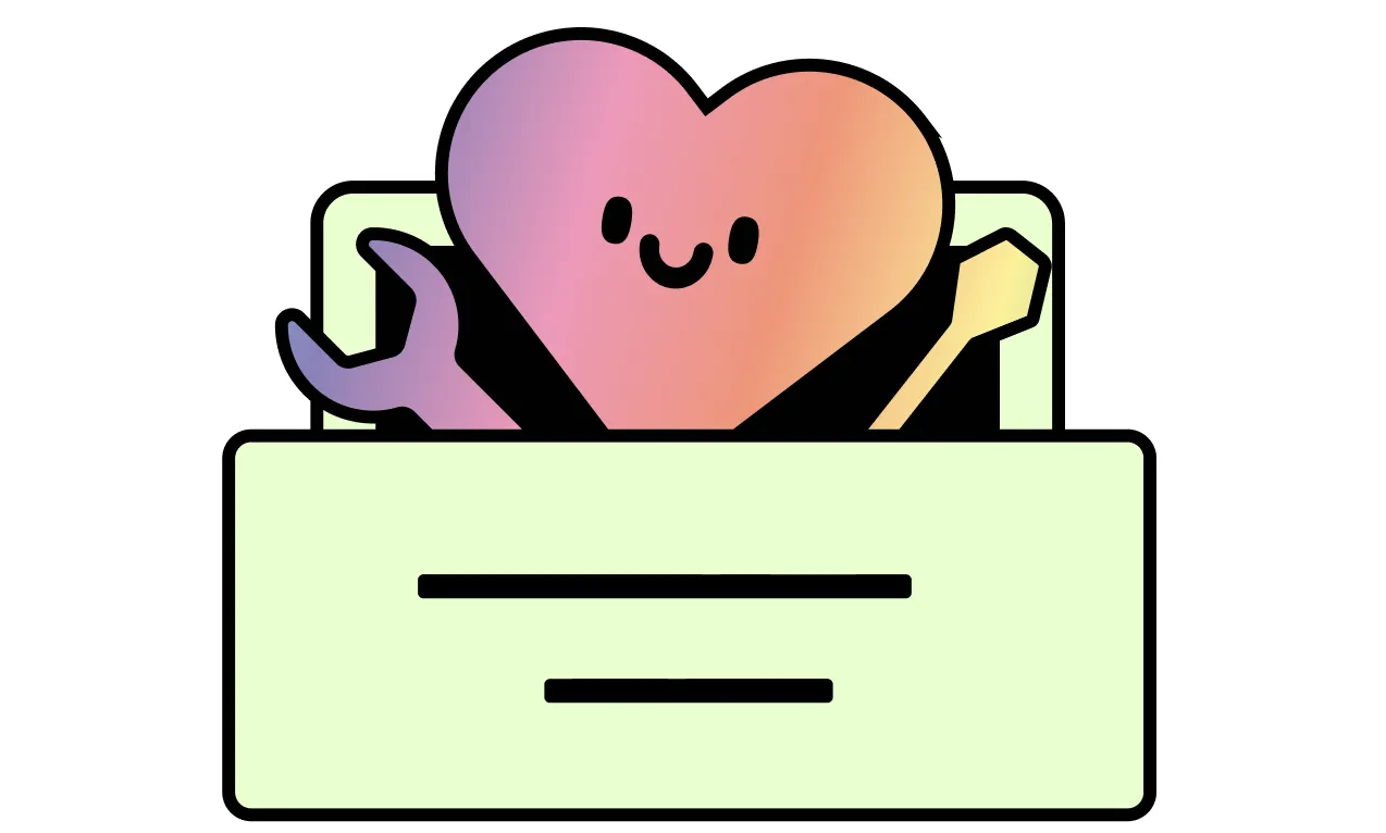 A heart and tools overflowing a toolbox